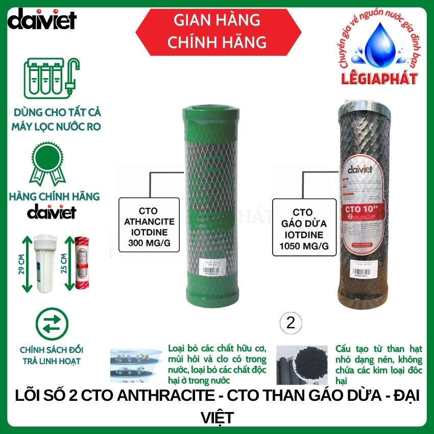 Lõi lọc nước RO số 2 Đại Việt CTO dạng than Anthracite - hoạt tính gáo dừa - Đại Việt