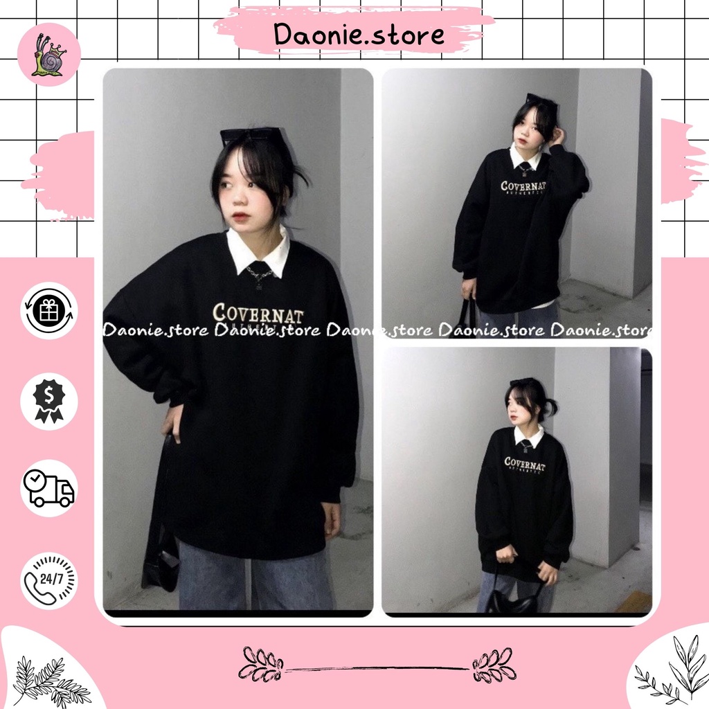 Sweater nữ tay bồng Convernat in chữ basic ♥ Áo nỉ thun đen ulzzang ♥