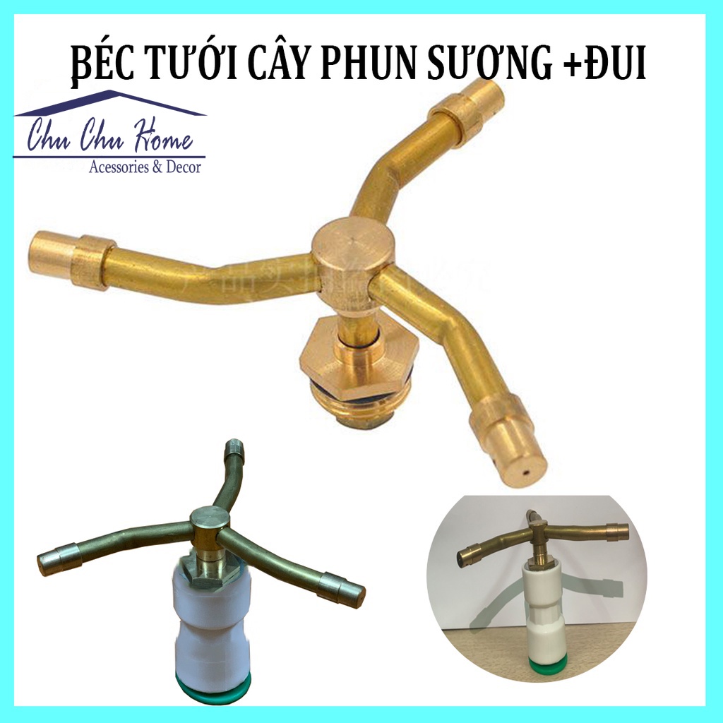 Béc tưới cây phun sương tự động xoay tròn 360 độ, đầu van 3 đầu tưới vườn bằng đồng phun xa 25m