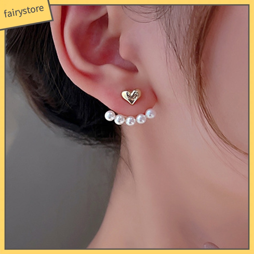 1 Đôi Bông Tai Hình Trái Tim Đính Ngọc Trai Giả Thời Trang Dành Cho Nữ