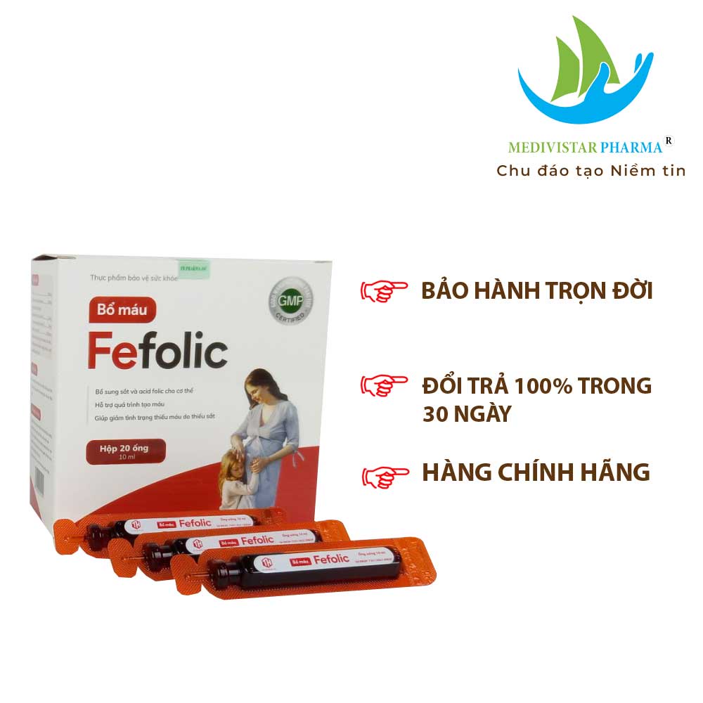 Siro Bổ Máu Fefolic MEDIVISTAR PHARMA Bổ Sung Sắt Và Acid Folic Dành Cho Bà Bầu, Phụ Nữ Đang Cho Con Bú Hộp 20 Ống x10ml
