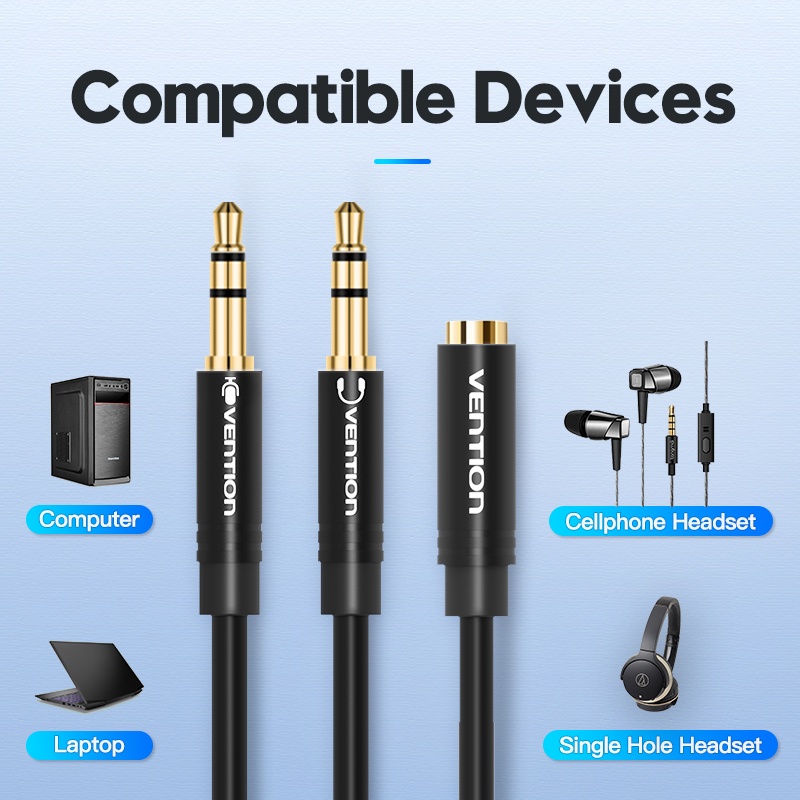 Cáp gộp tai nghe 2 vào 1 Jack 3.5mm loa và mic- Dây audio 2 dương 1 âm gộp âm thanh tai nghe máy tính Pc, Laptop Vention