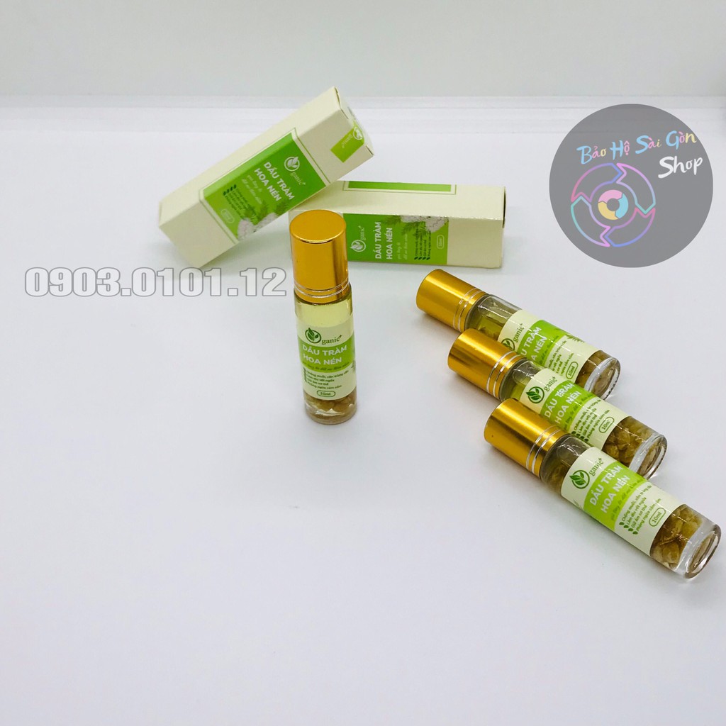 Tinh dầu tràm nguyên chất ngâm hoa nén Oganic+ chai bi lăn tiện lợi 10ml