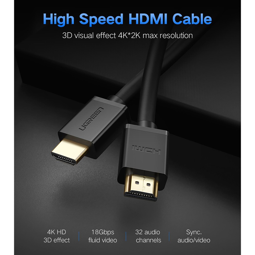 Dây cáp HDMI tròn dẻo cao cấp l Hỗ trợ trình chiếu 3D,4K l UGREEN HD104