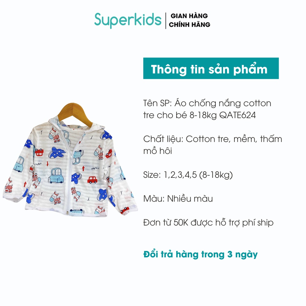 Áo chống nắng cotton tre cho bé 8-18kg QATE624