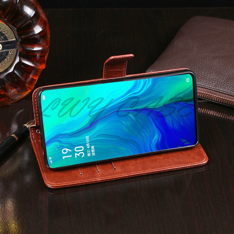Bao da điện thoại phong cách Retro có đế đỡ gấp cho Oppo Reno | BigBuy360 - bigbuy360.vn
