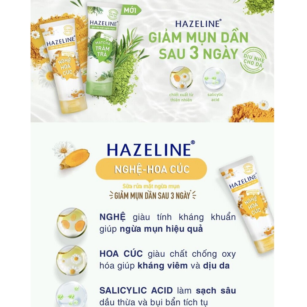 Sữa Rửa Mặt 50g Hazeline Nghệ Hoa Cúc, Chính Hãng vov Cung Cấp & Bảo Trợ.