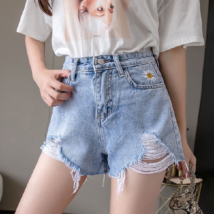 Joanna M️Women Daisy Pattern Shorts Jeans Summer Hot Sexy Pant Korean Loose Jeans