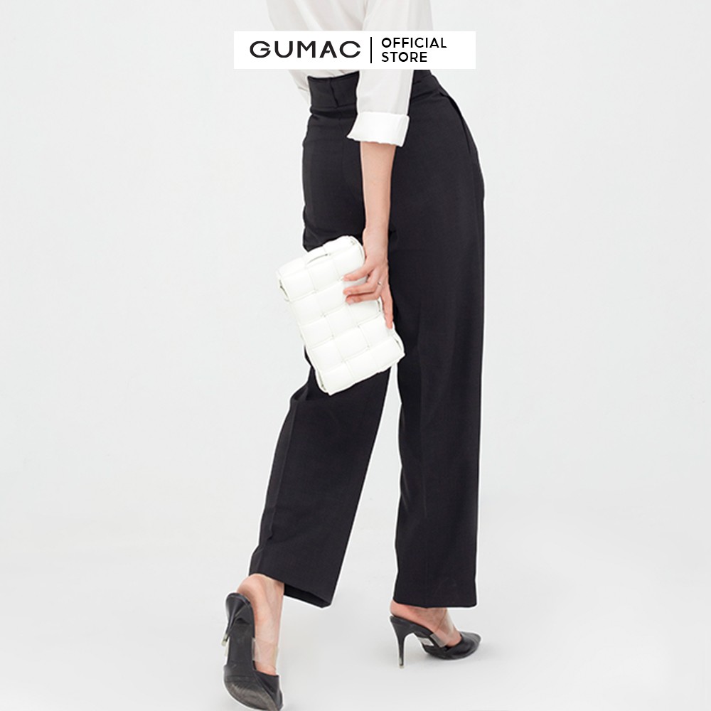 Quần tây nữ phối đai lưng GUMAC thiết kế công sở, màu đen ống rộng đủ size QB510