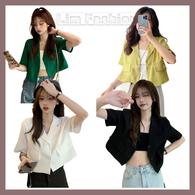 Áo blazer croptop ngắn tay, áo khoác cổ vest dáng lửng nhiều màu | BigBuy360 - bigbuy360.vn