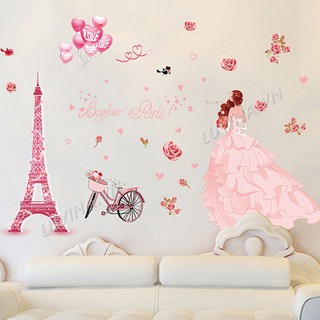 Decal dán tường trang trí phòng khách, phòng ngủ, phòng ăn,phòng cưới- Cô dâu hồng