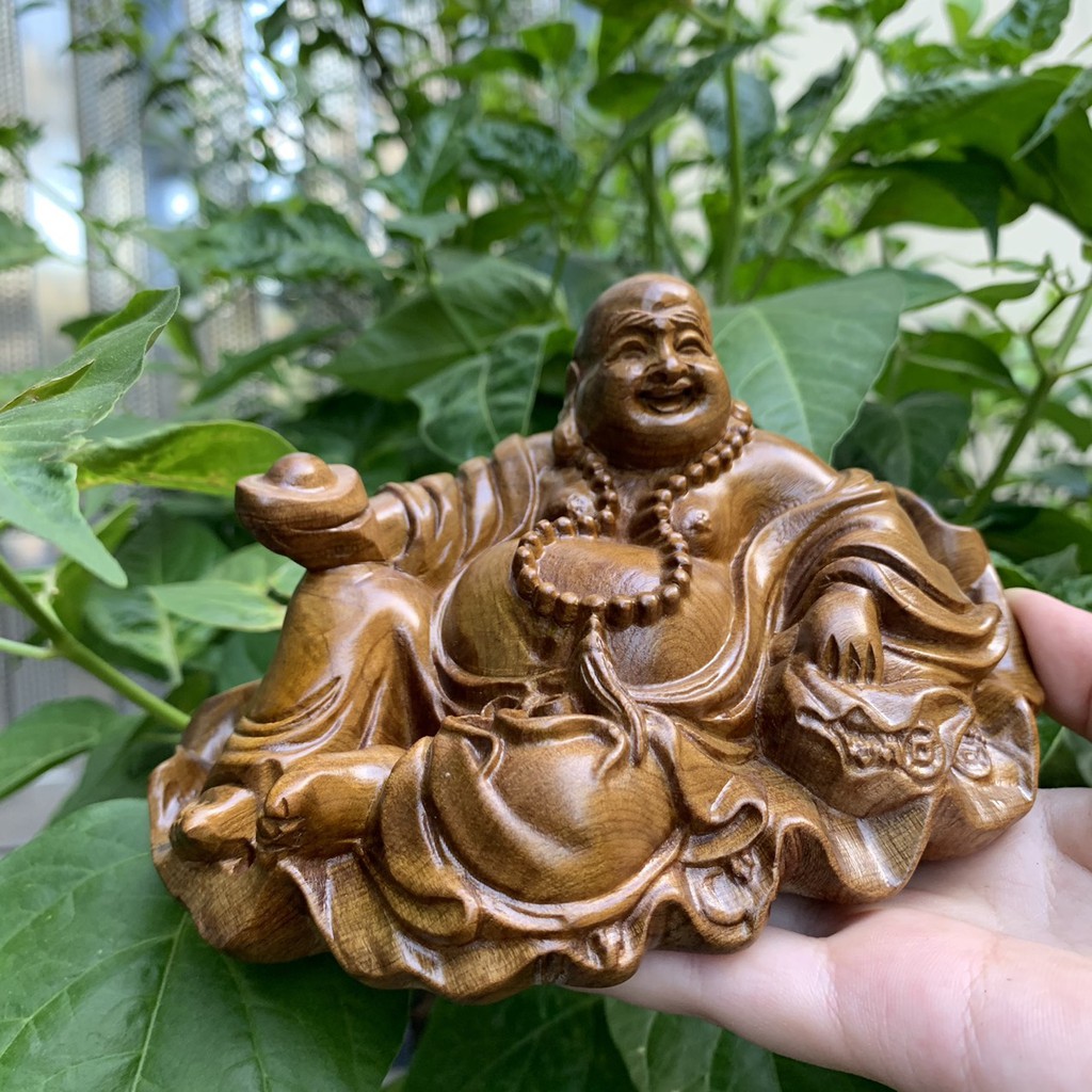 Tượng Gỗ Hình Phật Di Lặc Ngồi Lá Sen - Để Nơi làm Việc, Taplo Ô Tô