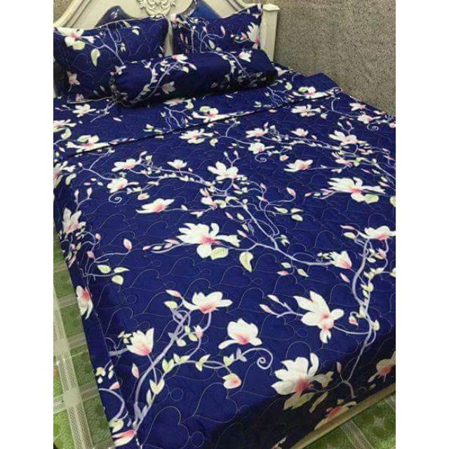 Bộ M8 CAO CẤP CHĂN RA GỐI HOA LY XANH HỒNG set 5 món