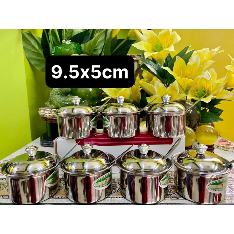 Combo 6 cái hủ đựng gia vị inox dày Ngang 9.5 cm Cao 5 cm