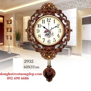 Đồng hồ treo tường trang trí cổ điển quả lắc màu nâu 37*60cm