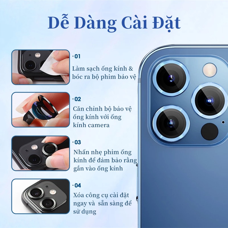 Bộ dán bảo vệ từng mắt camera iphone bằng kim loại chống xước, chống lóa cho Ip 13/13Mini/13pro/13pro Max