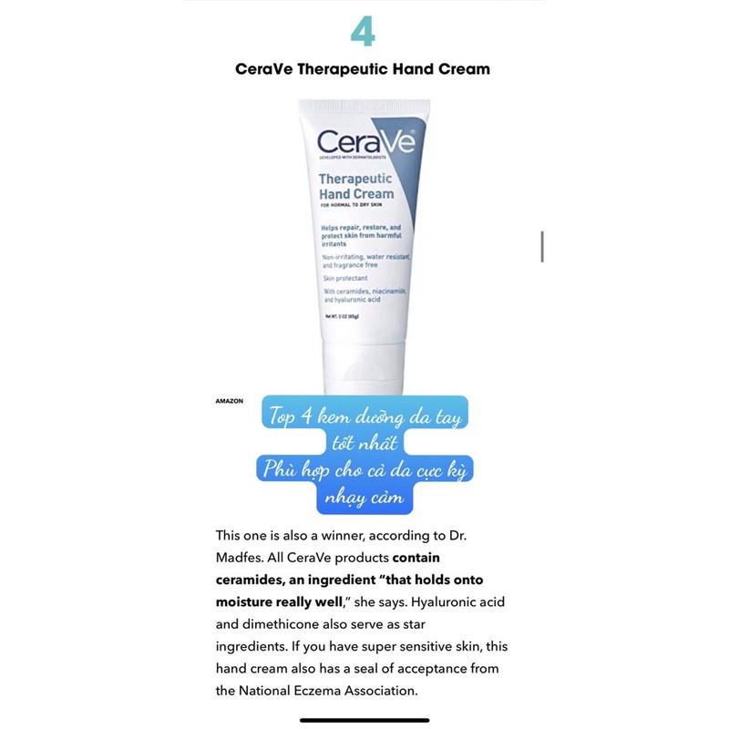 Kem dưỡng da tay Cerave Therapeutic Hand Cream (85g)