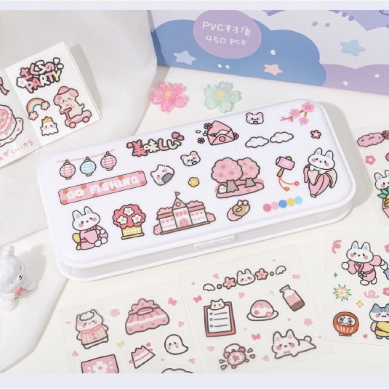 Sticker Hộp 450 miếng dán Trang Trí Họa Tiết Hoạt Hình Sáng Tạo  - Tặng Hình Xăm Dán