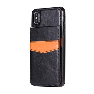Ốp điện thoại da cao cấp có ngăn đựng thẻ kiêm giá đỡ cho iPhone X XR XS XSMax