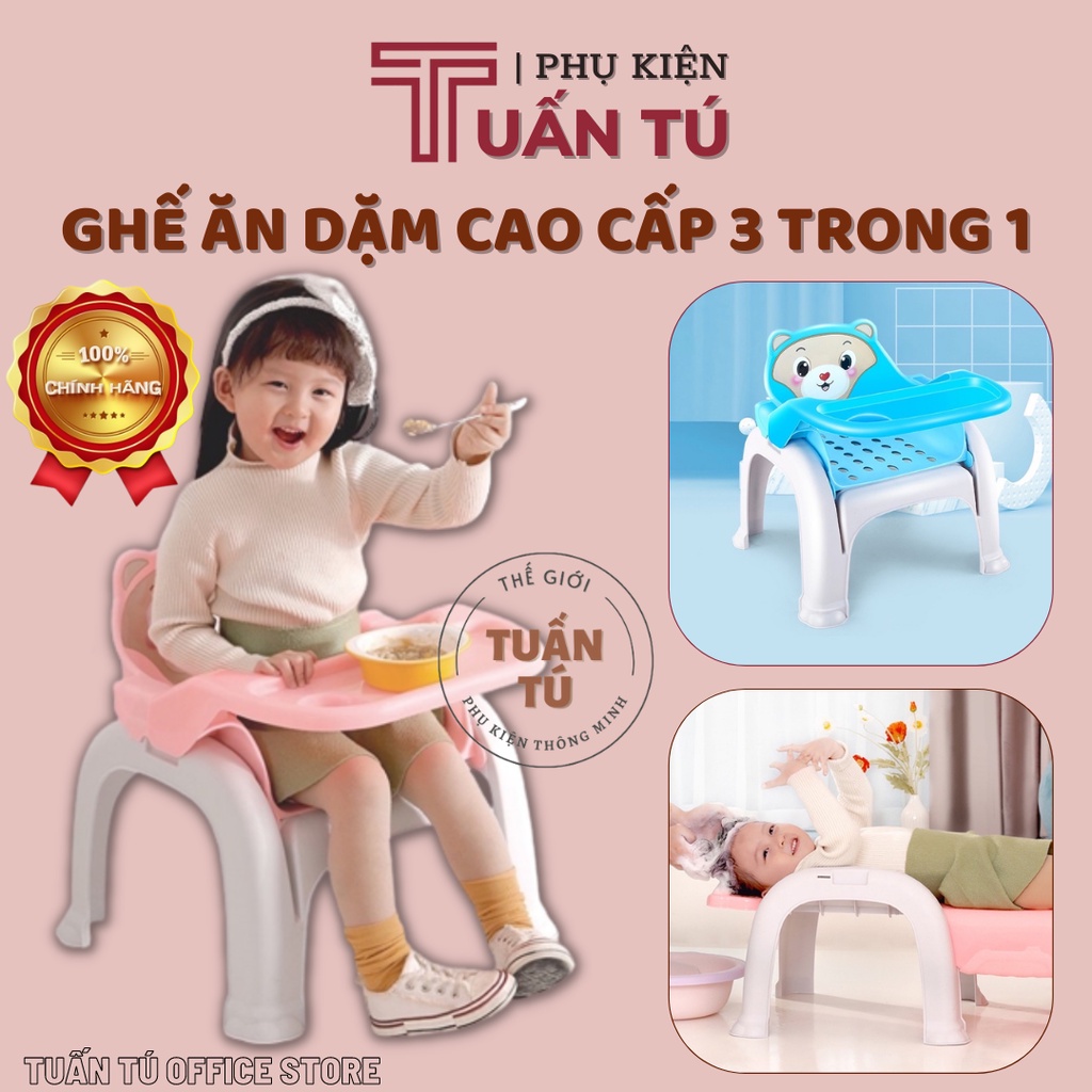 Ghế ăn dặm đa năng 3 trong 1 - Dùng làm ghế gội đầu - Ghế cho bé ngồi hoạt tiết gấu đang yêu -  Tuấn Tú Office Store