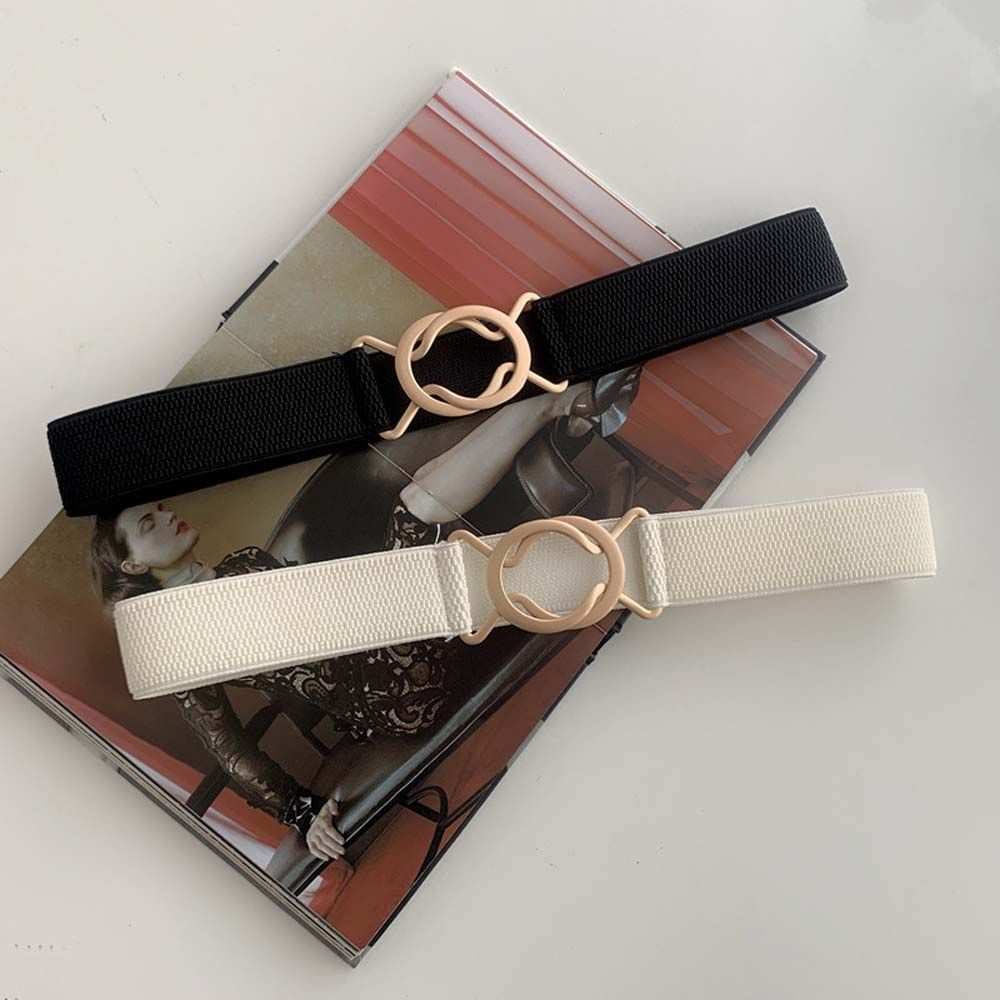 Thắt lưng co giãn khóa tròn hai màu sắc đơn giản thanh lịch cho nữ