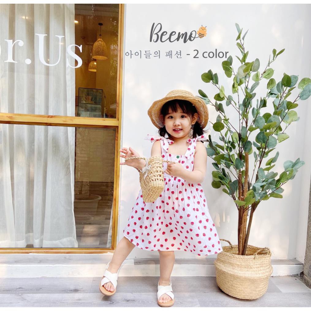 Váy baby doll vải thô cotton mềm mát cho bé, váy 2 dây dễ thương xinh xắn 10 - 23kg - Lá Kids Shop