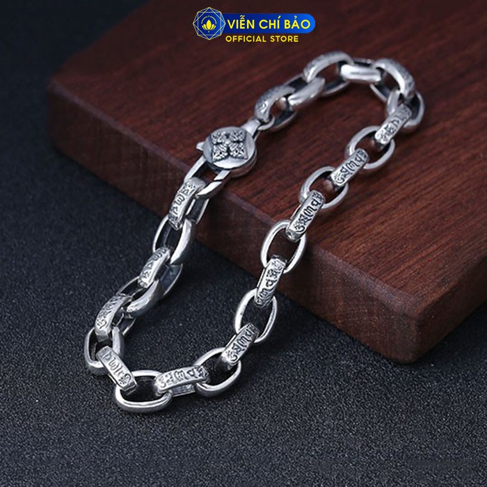 Lắc tay bạc nam Lục Tự Đại Minh Chú Chùy Kim Cang chất liệu bạc Thái 925 phụ kiện trang sức Viễn Chí Bảo L100261