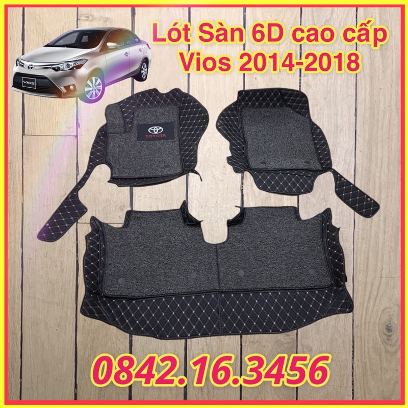 Thảm sàn, lót sàn da 6D Toyota Vios 2014 - 2018, nhiều mẫu Da và Rối lựa chọn