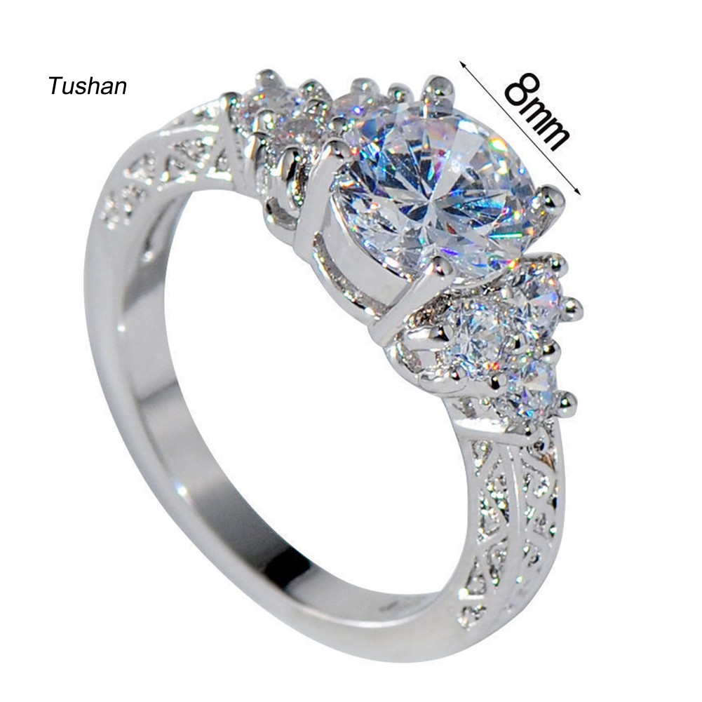 TUSH Luxury Cubic Zirconia Inlaid Women Engagement Wedding Party Ring Jewelry Gift