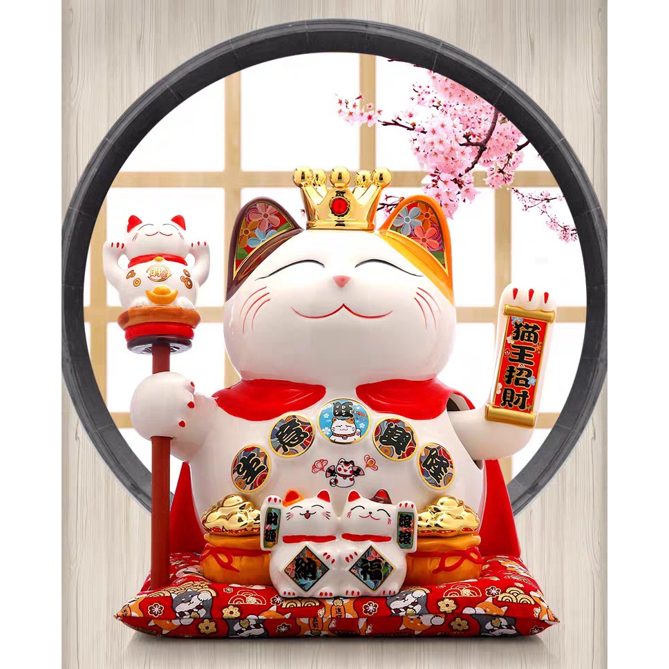 Mèo Thần Tài Vua Chúa Vẫy Tay Cao 28cm ( cả đệm)