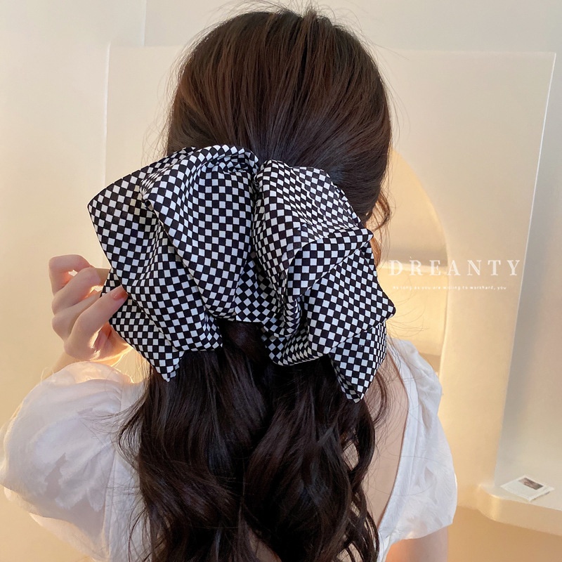Kẹp Tóc Nơ Họa Tiết Caro Trắng Đen Đơn Giản Thời Trang Hàn Quốc