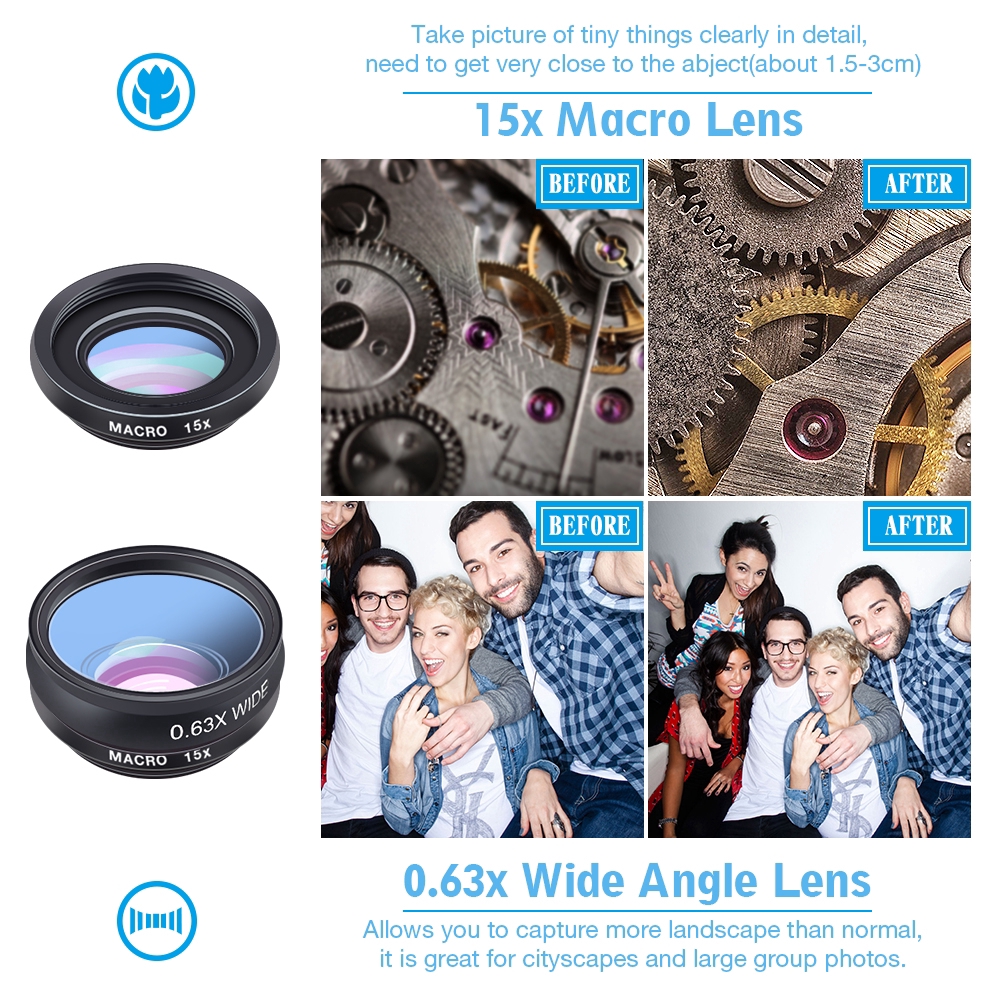 APEXEL 10 in 1 Mobile Lens Telephoto Fisheye Wide Angle Macro Lens + CPL / Flow