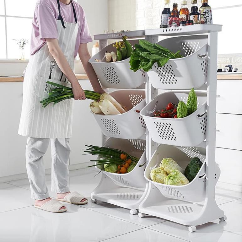 Kệ nhựa cao cấp 3 tầng có bánh xe đựng đồ đa năng