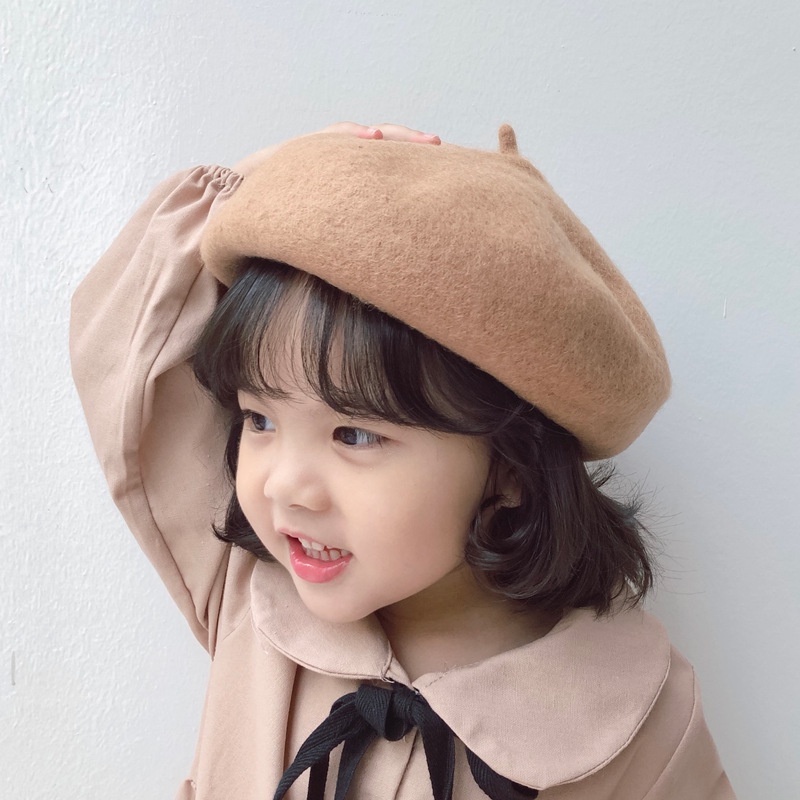 Mũ beret công chúa chất liệu cashmere thời trang thu đông cổ điển dành cho người lớn và trẻ em