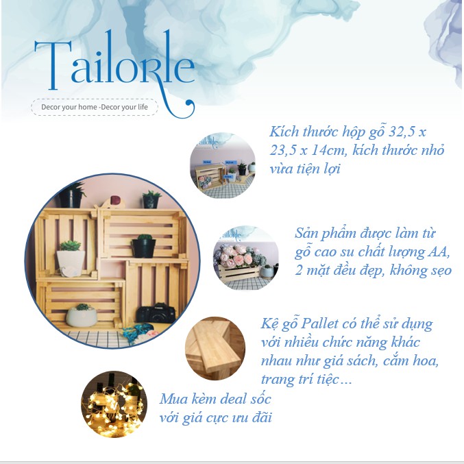 Hộp gỗ pallet, hộp đựng chậu cây cảnh, hoa lan, hoa đồng tiền trang trí sân vườn