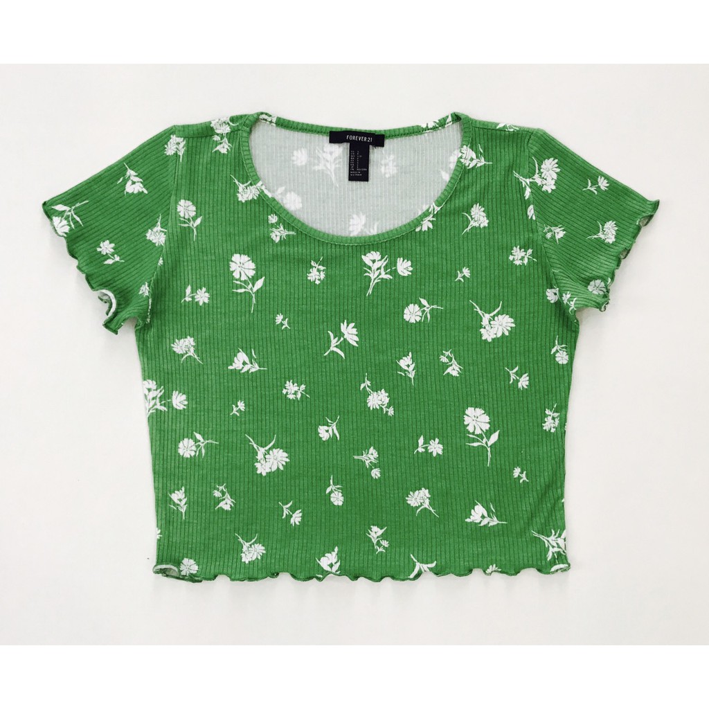 Áo croptop xanh hoa trắng vnxk