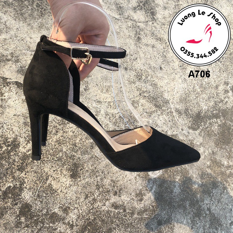 Giày cao gót 8cm mũi nhọn đế nhọn da lộn màu đen ms A706