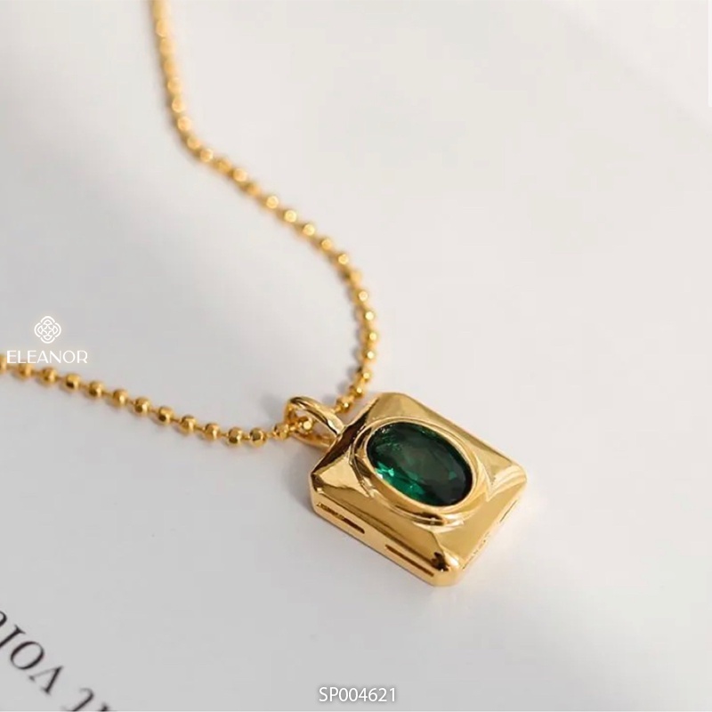 Dây chuyền nữ Eleanor Accessories mặt chữ nhật đính đá xanh sợi mảnh phụ kiện trang sức dễ thương