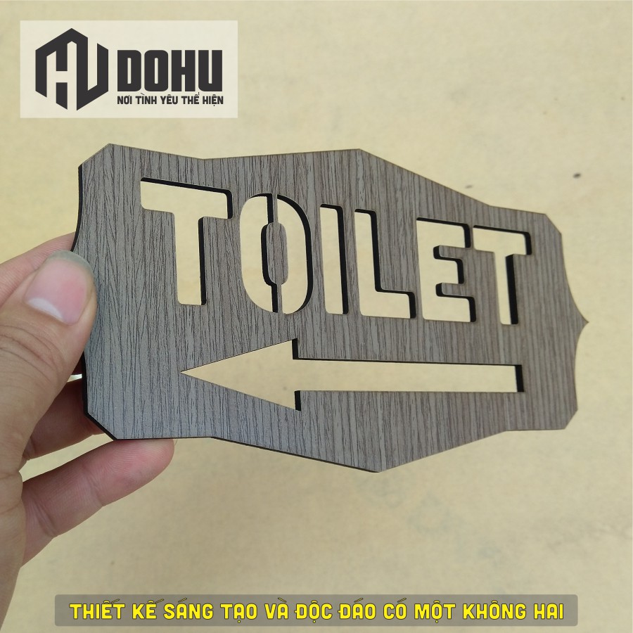 Bảng toilet chỉ hướng nhà vệ sinh bằng gỗ - Dán Tường Bằng Keo 2 Mặt  - Có chọn hướng mũi tên