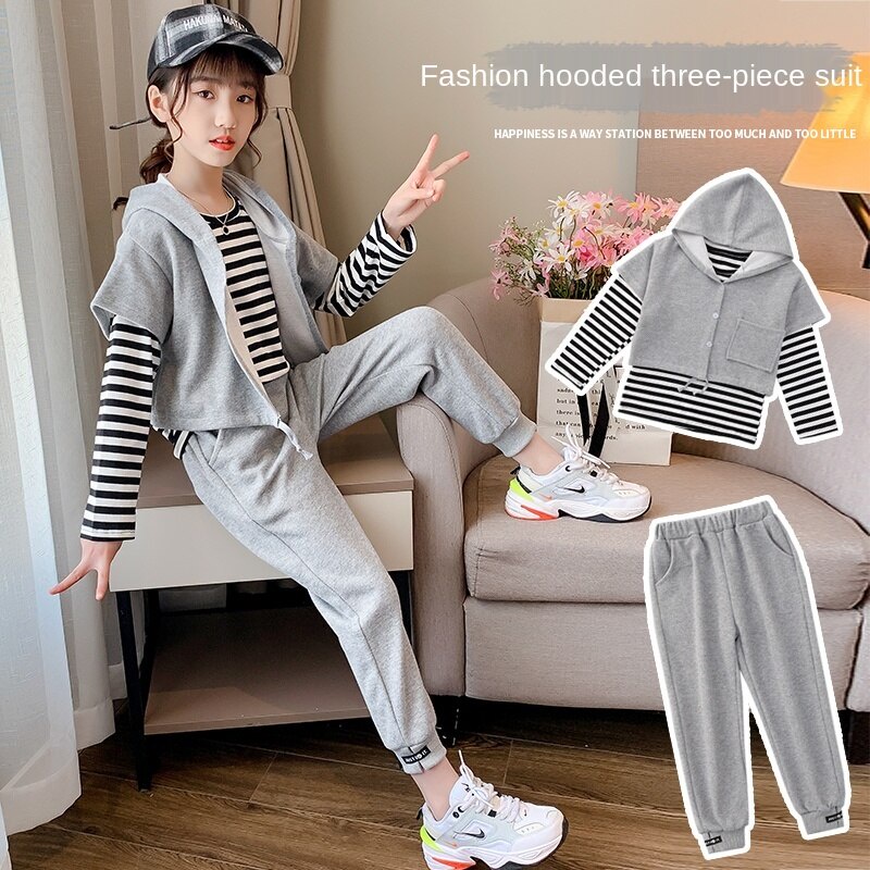 Phù hợp với áo bộ Áo Hoodie SọC Áo len dài quần thời trang dành cho bé gái 4 5 6 7 9 8 10 11 12 13 14 15 tuổi