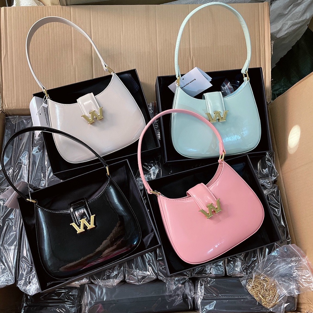 Túi xách Wang da bóng Túi Wang kẹp nách W da lì full box size 21 - ZENI.STORE