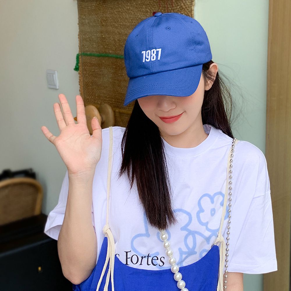Mũ lưỡi trai bằng cotton màu trơn thêu số 1987 phong cách Hàn Quốc thiết kế thời trang cho nam và nữ