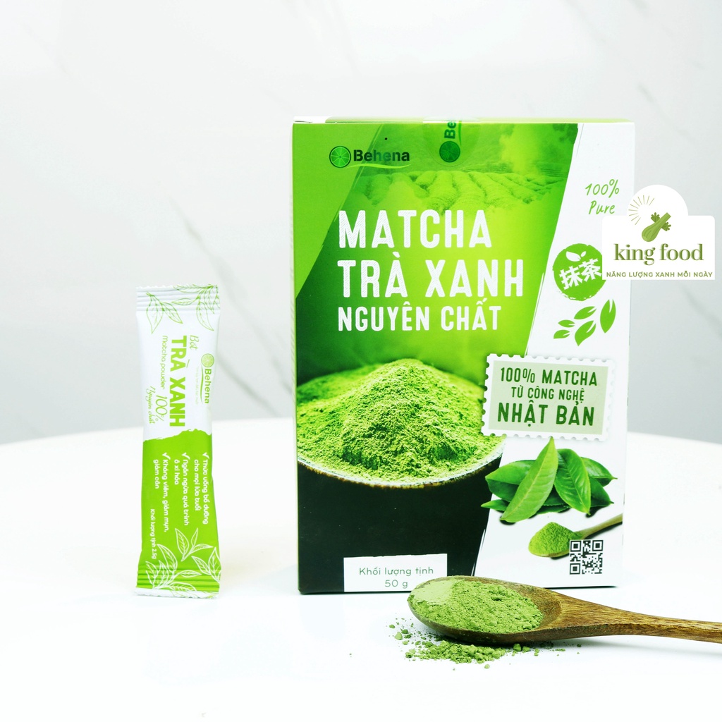 Bột Matcha Trà Xanh Behena - Hộp 50g (20 gói x 2.5gr) Được Sấy Lạnh Nguyên Chất đắp mặt làm đẹp da, trắng da