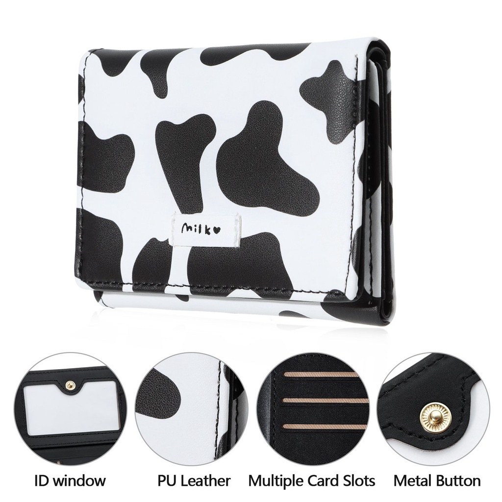 Ví đựng thẻ ID/thẻ xe buýt/tiền xu nhỏ gọn họa tiết bò sữa dễ thương nhiều màu cho nữ