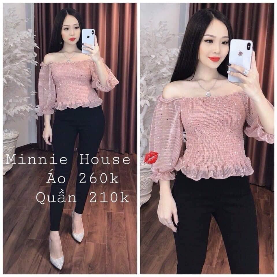 Áo trễ vai nhũ kim tuyến