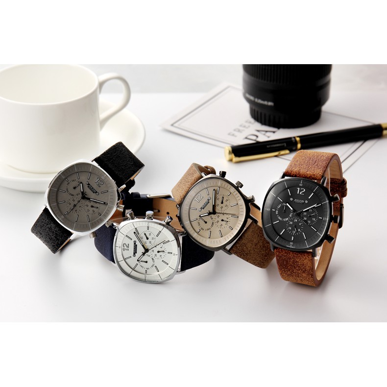 Julius Official | Đồng hồ nam Julius Jah098 dây da nâu mặt đen | BigBuy360 - bigbuy360.vn