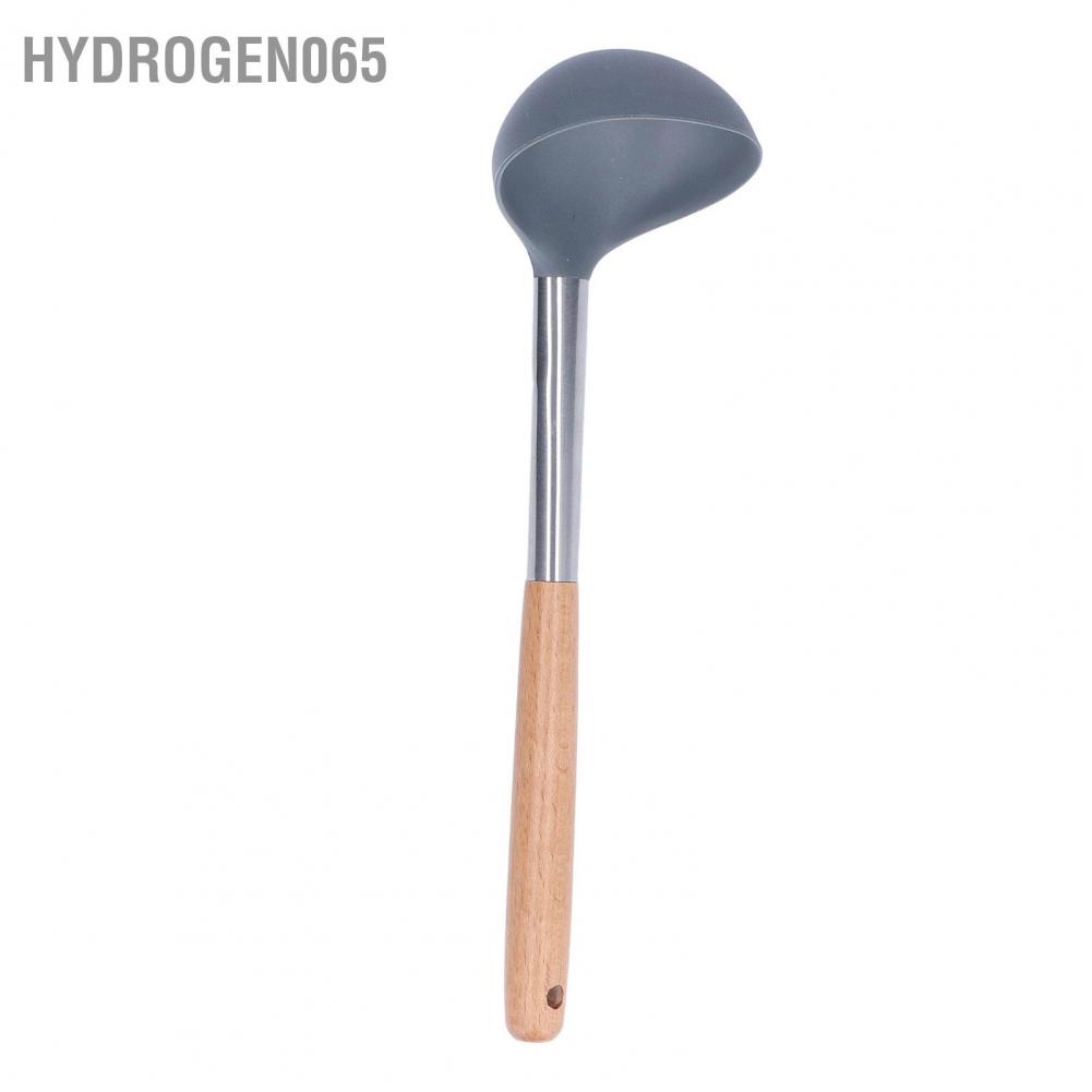 Muỗng súp Mềm mại an toàn Chất liệu silicone bền không dính Chống xước Tay cầm bằng gỗ Muỗng muỗng Hydrogen065