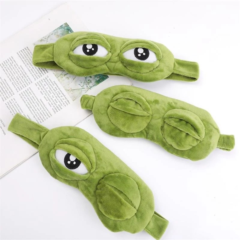 Men Women Cute Soft Plush Sad Frog Sleep Eye Mask /3D Contoured Sleeping Blindfold / Comfortable Block Out Light Eye Shades Cover