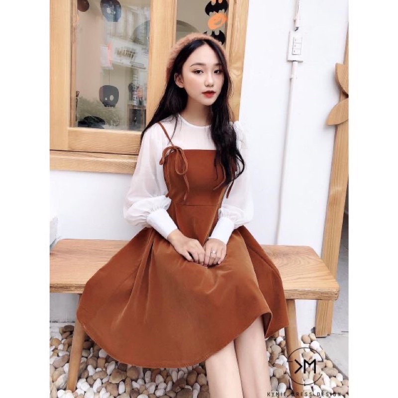 Váy Nhung giả yếm phối tơ