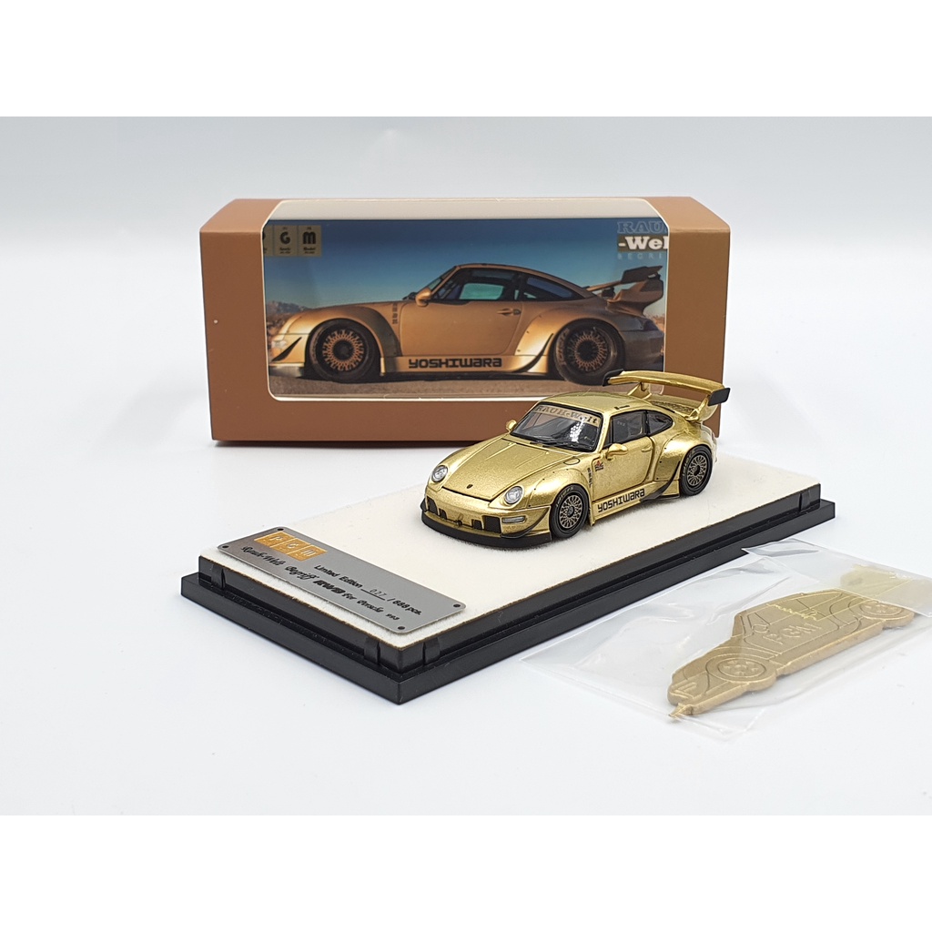 Xe Mô Hình Porsche 993 RWB Limited Full Open Đế Chữ Nhật Tỉ lệ 1:64 Hãng sản xuất PGM ( Vàng )